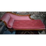 A Victorian mahogany framed upholstered single scroll end chaise