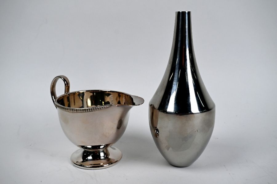 Georg Jensen stainless steel vase, epns salver and cream jug - Image 3 of 8