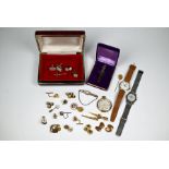 A parcel gilt silver 'key pendant', watches and cufflinks, etc