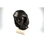 Douglas Robertson Bisset (attrib.) a brown bronze sculpture of a young girls head