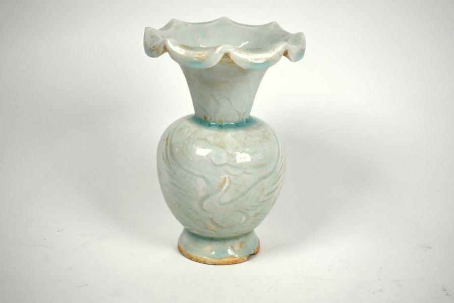 A Chinese qingbai icy-blue glazed vase, 15 cm high, Song style