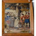 A 19th century needlepoint panel depicting duelling Cavaliers