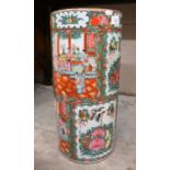 A Cantonese porcelain cylindrical stick stand