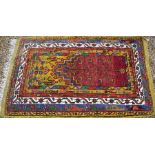Turkish kelim-ended red and lime green rug