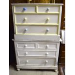 A painted Victorian pine chest of drawers to/w another chest