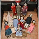 Ten various vintage Indian costume dolls