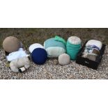 Three boxes of various lace-maker bolster cushions