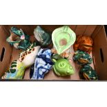 Nine various majolica and other ceramic frogs