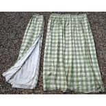 Two pairs of green and cream large gingham check curtains