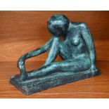 An abstract verdigris-patinated bronze, female nude