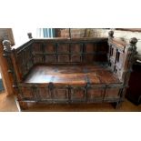 An antique Indian teak box seat settle/bench