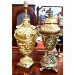 Two ornate gilt metal table lamps (2)