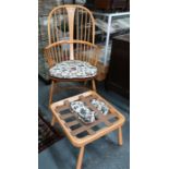 A vintage Ercol 472 Windsor chair and stool (2)