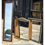 Bevelled arched wall mirror in gilt frame to/w two other mirrors