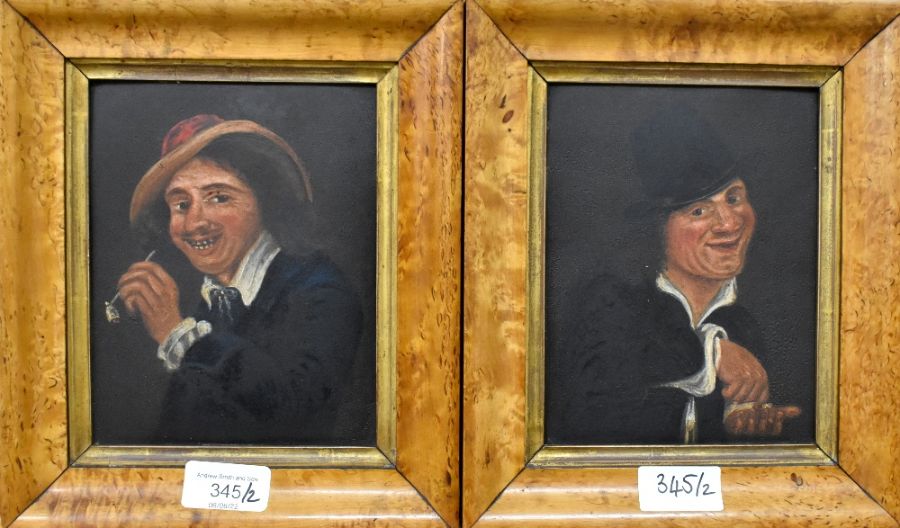 A pair of Continental oil on tin portraits