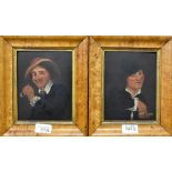 A pair of Continental oil on tin portraits