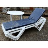 A pair of Balliu polypropylene reclining sun loungers