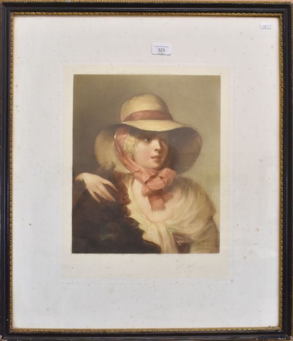 Lithograph of a girl in bonnet