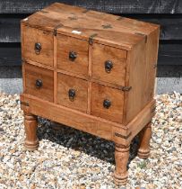 A sheesham hardwood and brass mounted spice chest