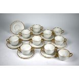 Ten Augarten (Austria) two-handled cups with nine saucers