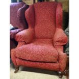 Two antique mahogany framed wingback armchairs