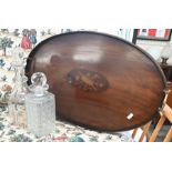 Inlaid mahogany oval tray