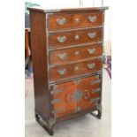 A Korean hardwood and brass mounted chest on cabinet base