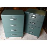 A pair of contemporary green finished four drawer chests