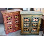 Two Indian polychrome painted cabinets