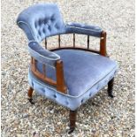 A walnut framed part button upholstered salon chair