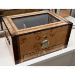 A burr mable and marquetry work humidor/cigar box