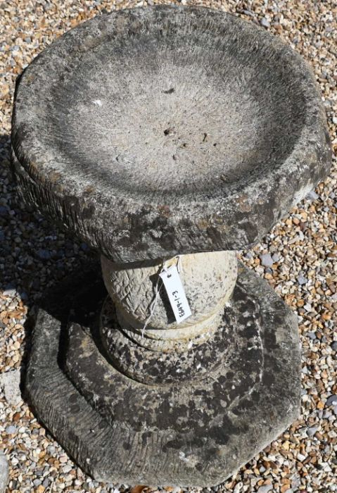 A reconstituted weathered stone pedestal birdbath, 62 cm high - Image 2 of 2