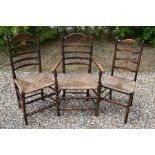Set of six dining chairs and two others