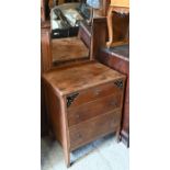 An oak drop-leaf table/stool to/w a mirror-backed oak chest