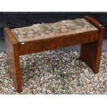 A Walnut box seated duet stool and small quantity of sheet music