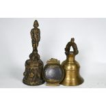 An antique betel lime box (killotaya) to/w two bronze ritual ghanta (3)