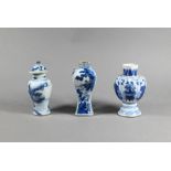 Three 18th century Chinese miniature blue and white vases, Kangxi period, Qing