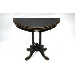 A Victorian brass inlaid and mounted ebonised demi-lune card table