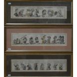 A set of three 19th century hand coloured satirical caricature engravings