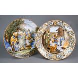 Two 18th century Italian Castelli majolica chargers