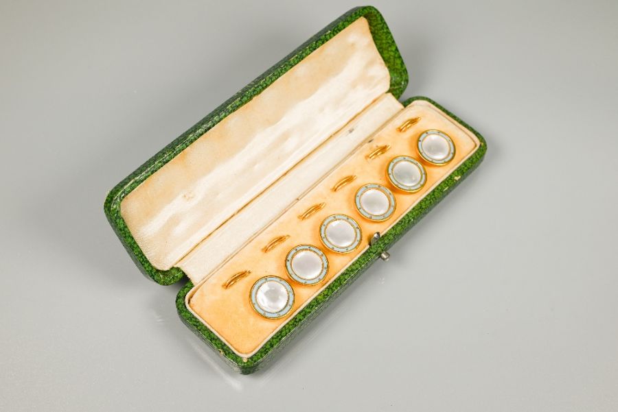 Three cased sets of mother-of-pearl round studs and clips - Image 5 of 7