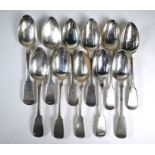 Eleven silver fiddlepattern dessertspoons