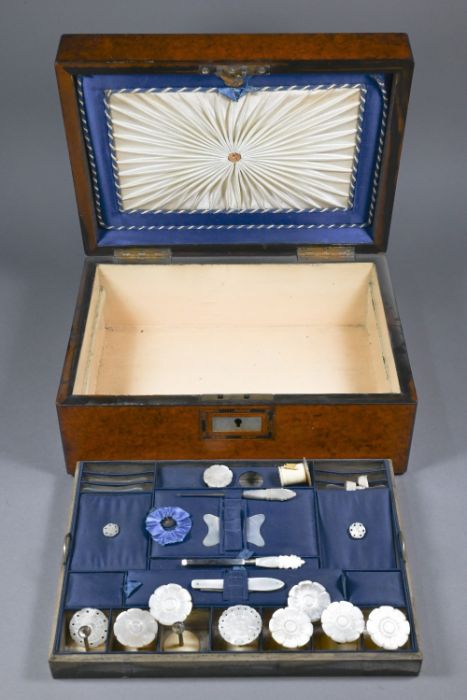 A Victorian burr walnut sewing box - Image 4 of 4