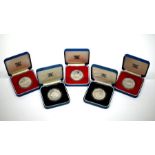 Five Royal Mint silver proof Royal Commemorative crowns