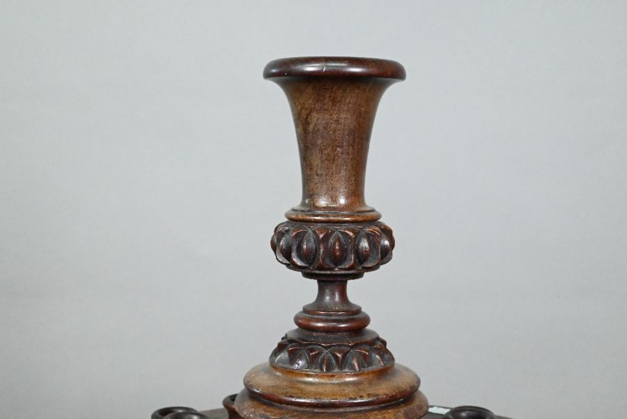 An antique carved and turned wood snuff or tobacco stand - Image 6 of 6
