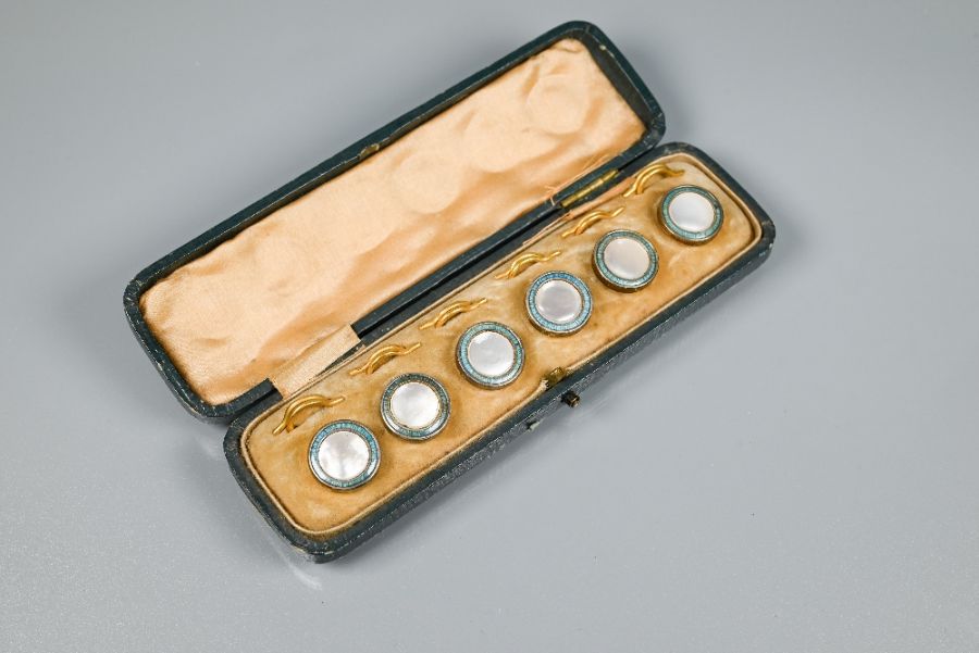 Three cased sets of mother-of-pearl round studs and clips - Image 6 of 7