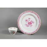 An 18th century Chinese famille rose floral plate and tea bowl (2)