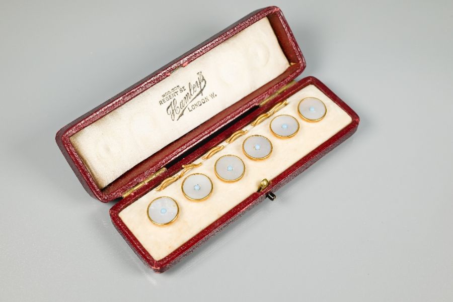 Three cased sets of mother-of-pearl round studs and clips - Image 2 of 7