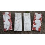 A set of four carved marble plaques, abstract nude torsos