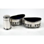 Pair of silver salts & pepper pot